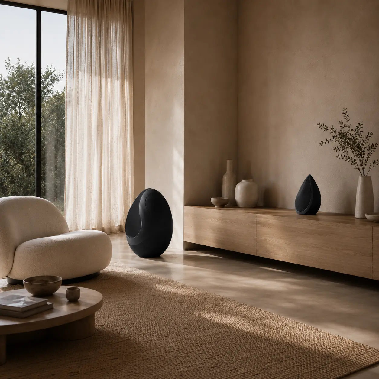 Pantheone I and the Obsidian speakers in a modern living room.