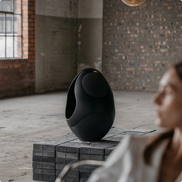 Black Pantheone I speaker in an industrial loft