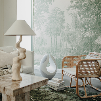 Pantheone I white designer speaker placed in bright modern interior