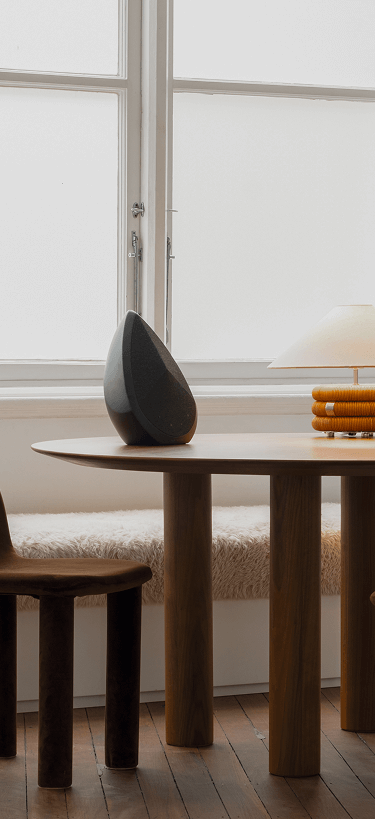 Obsidian black portable speaker on a table 